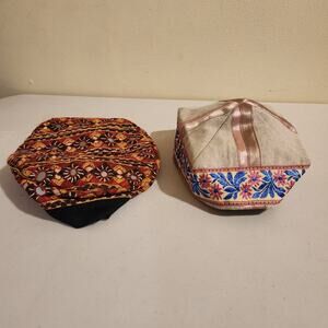 Vintage Uzbek Afghani Turkmen Hand Embroidered Tribal Hats Lot Of 2